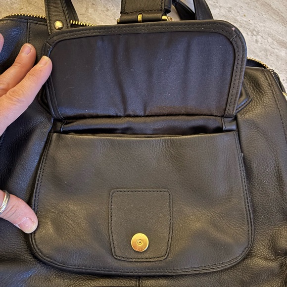 Coach Black Leather Satchel with Gold Accents